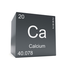 Calcium chemical element symbol from the periodic table displayed on black cube