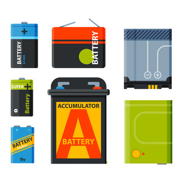 Group of different batteries vector icons