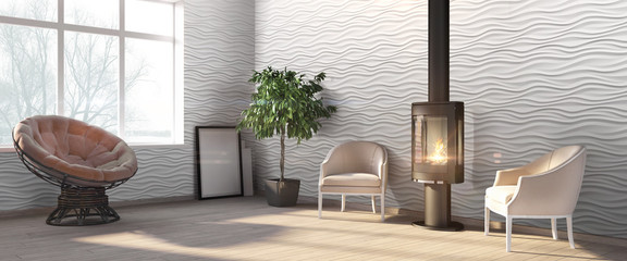 Modern bright interior . 3D render