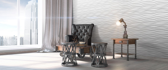 Modern bright interior . 3D render