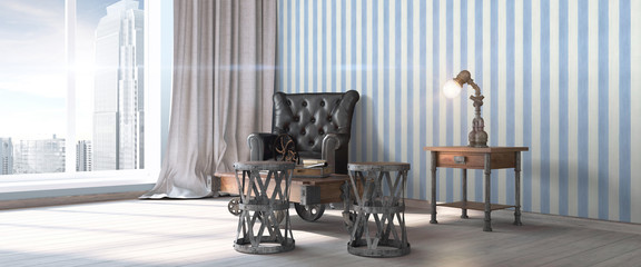 Modern bright interior . 3D render