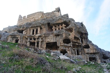 Rock tombs of Tlos ancient city in Turkey.