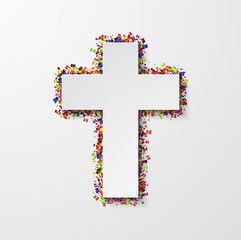 Vector modern cross with confetti on white