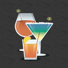 flat design cocktail drink glass over brightly colored  background image vector illustration 