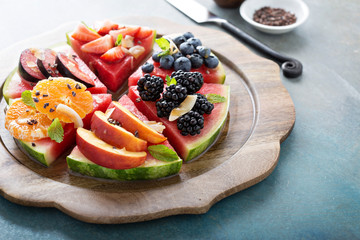 Watermelon pizza with fruits