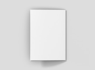 Photorealistic A5 Bifold Brochure Mockup, closed backside, on light grey background. 3D illustration. High Resolution Texture. Mockup template ready for your design. 