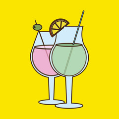 flat design cocktail drink glass over brightly colored  background image vector illustration 