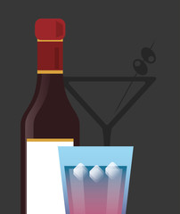 flat design cocktail drink glass and liqueur bottle  image vector illustration 