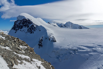 Fototapeta na wymiar Amazing Winter Landscape of swiss Alps and mount Breithorn, Canton of Valais, Switzerland 