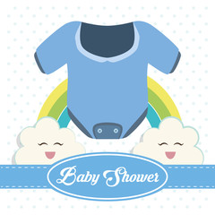 Baby cloth and rainbow icon. Baby shower invitation card. Colorful design. Vector illustration