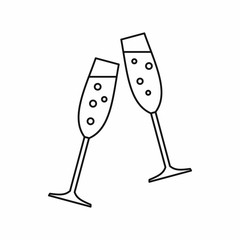 Sparkling champagne glasses icon in outline style isolated on white background vector illustration