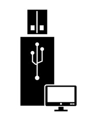 flat design usb drive and computer  icon vector illustration