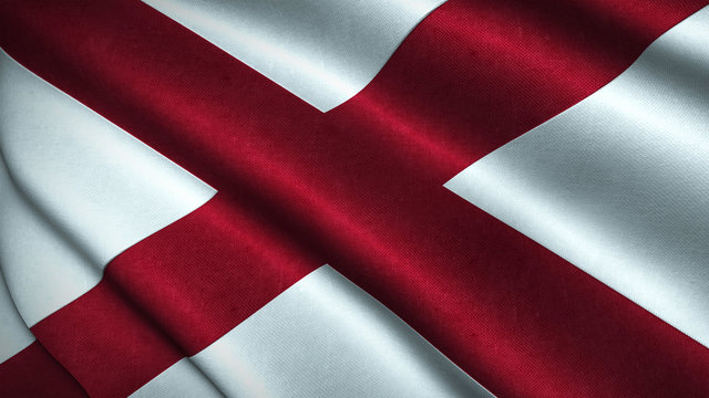 Alabama State Flag Flying in the Wind 3D Illustration 