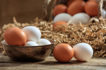 Eggs on a wooden surface