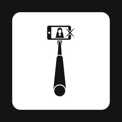Selfie monopod stick with smartphone and woman in a frame icon in simple style on a white background vector illustration