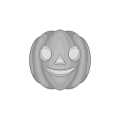 Pumpkin lantern icon in black monochrome style isolated on white background. Halloween symbol vector illustration