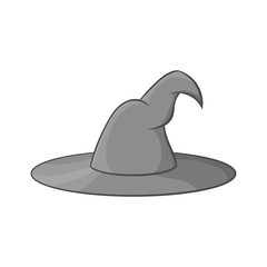 Witch hat icon in black monochrome style isolated on white background. Tricks symbol vector illustration