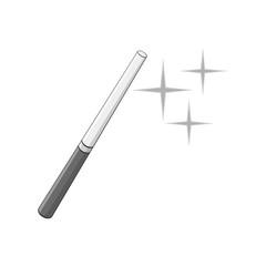Magic wand icon in black monochrome style isolated on white background. Tricks symbol vector illustration