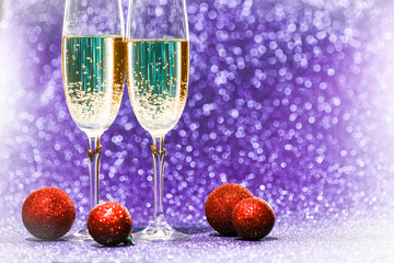 two glasses of champagne ready for christmas celebration