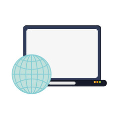 flat design laptop and earth globe diagram  icon vector illustration 