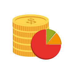 flat design coin and  pie chart icon vector illustration 