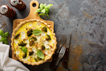 Healthy vegetable and salmon quiche