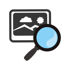 lupe or magnifying glass and picture icon. search online and media theme. Isolated design. Vector illustration