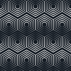 seamless hexagon monochrome pattern, repeating geometric texture, linear structure background