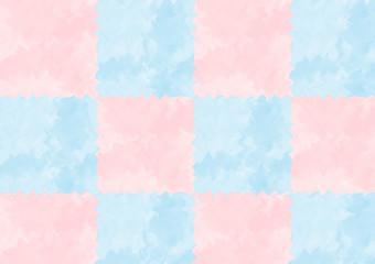 Abstract hand drawn colorful of blue, pink watercolor table square pattern background, illustration, copy space for text