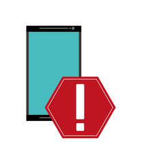 flat design modern cellphone and  warning sign  icon vector illustration 
