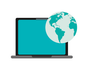 flat design computer and  earth globe  icon vector illustration 