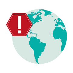 flat design earth globe and warning sign icon vector illustration