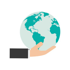 flat design hand holding earth globe and icon vector illustration