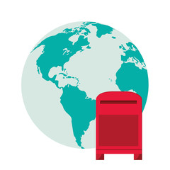 flat design earth globe and mailbox  icon vector illustration