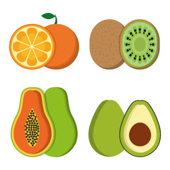 Orange papaya kiwi and avocado icon. Fruits summer healthy and organic food theme. Colorful design. Vector illustration