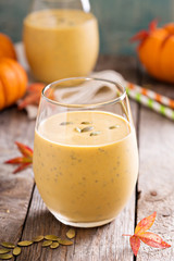 Pumpkin smoothie with oatmeal and chia seeds
