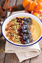 Pumpkin smoothie with oatmeal and blueberry