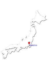 白色の日本地図（陰影あり）　東京にチェックポイント