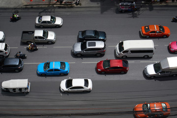  top view traffic jam in the bangkok city