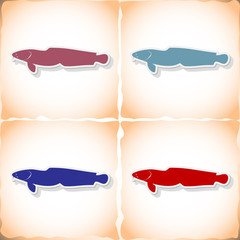 Fototapeta premium Fish burbot. Flat sticker with shadow on old paper