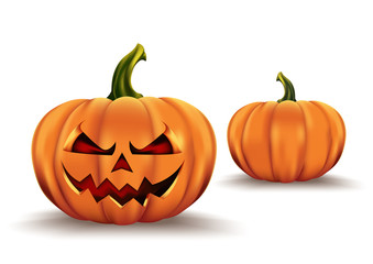 Halloween pumpkin with scary face on white