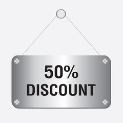 Hand showing 50 percent discount sign icon. Vector illustration.