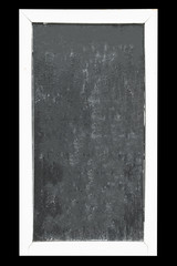 Vintage rectangular dark gray chalkboard/blackboard with white wood frame on black background