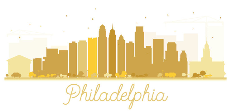 Philadelphia City Skyline Golden Silhouette.