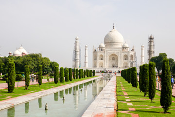 Fototapeta na wymiar Taj Mahal under renovation, One of seven wonders in Agra city, India - travel and vacation concept