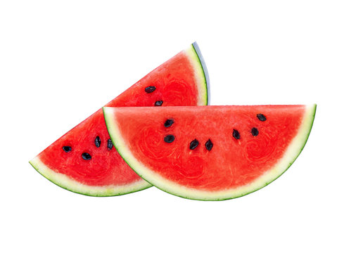 Sliced fresh watermelon isolated on a white background.