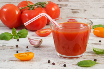 Tomato juice and vegetables with spices, healthy nutrition