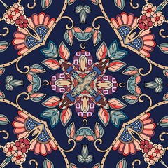Decorative floral ornament. Can be used for cards, bandana prints, kerchief design, tablecloths and napkins. Vector illustration.