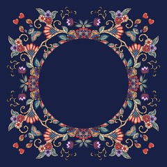 Decorative floral ornament. Can be used for frames, cards, bandana prints, kerchief design, tablecloths and napkins. Vector illustration.