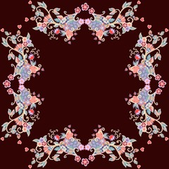 Decorative floral ornament. Can be used for frames, cards, bandana prints, kerchief design, tablecloths and napkins. Vector illustration.